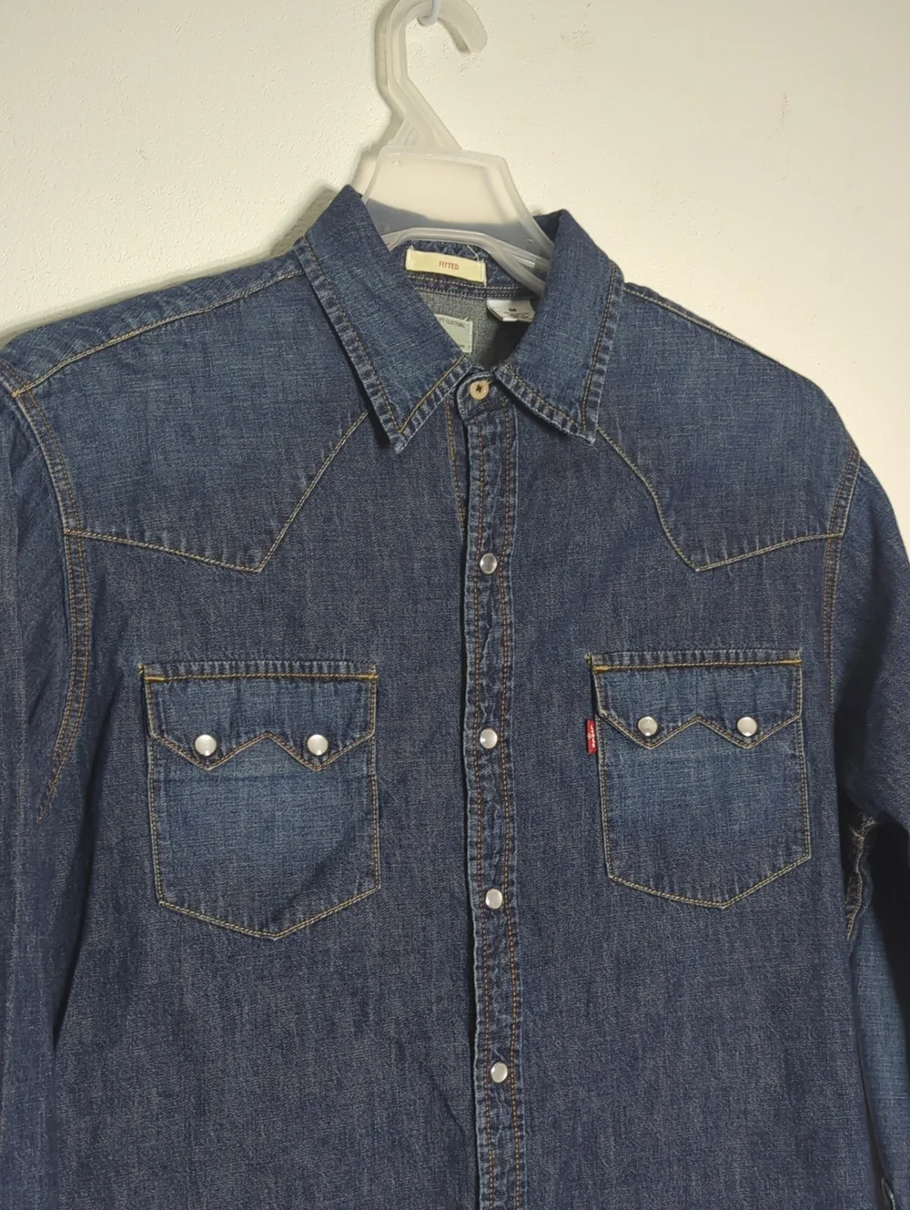 Levis Mens Western Denim Shirt Dark Indigo Pearl Snap Long Sleeve Cowboy Medium